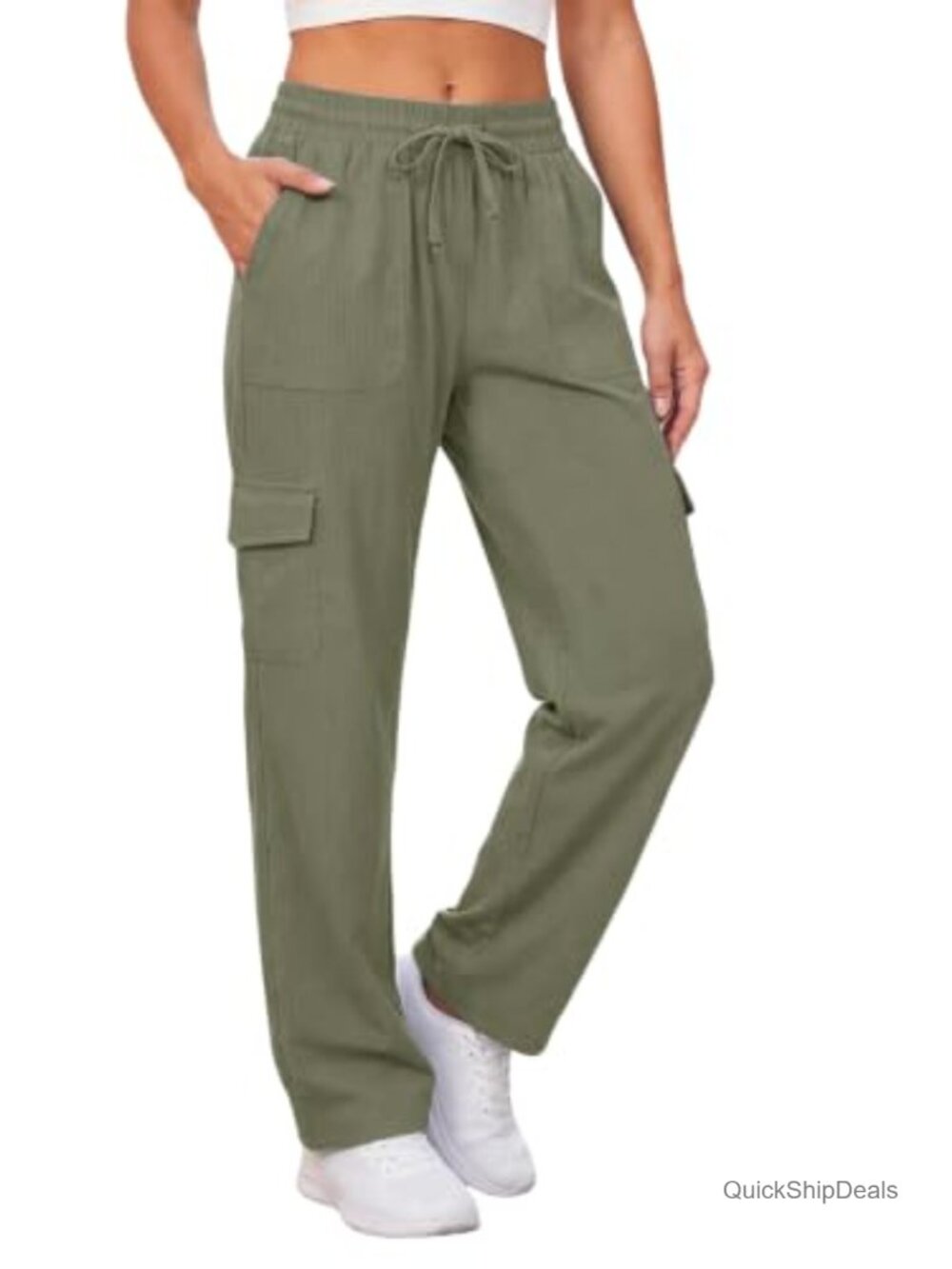 Women's Cargo Pants High Waist Drawstring Straight Leg Hiking Pants Military